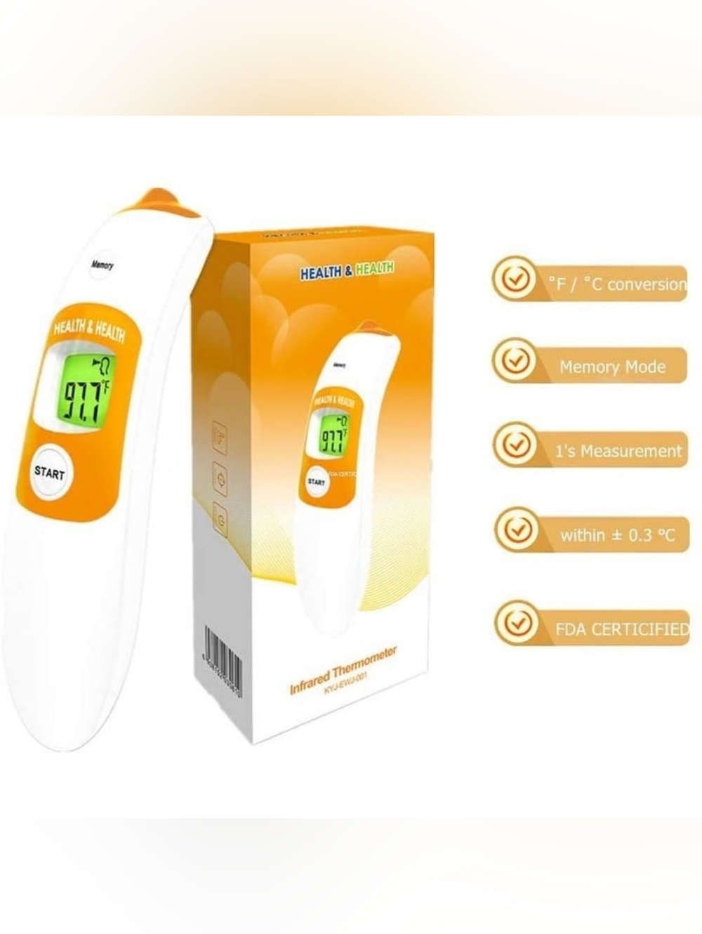 Health & Health Infrared Non-Contact Thermometer - White & Orange